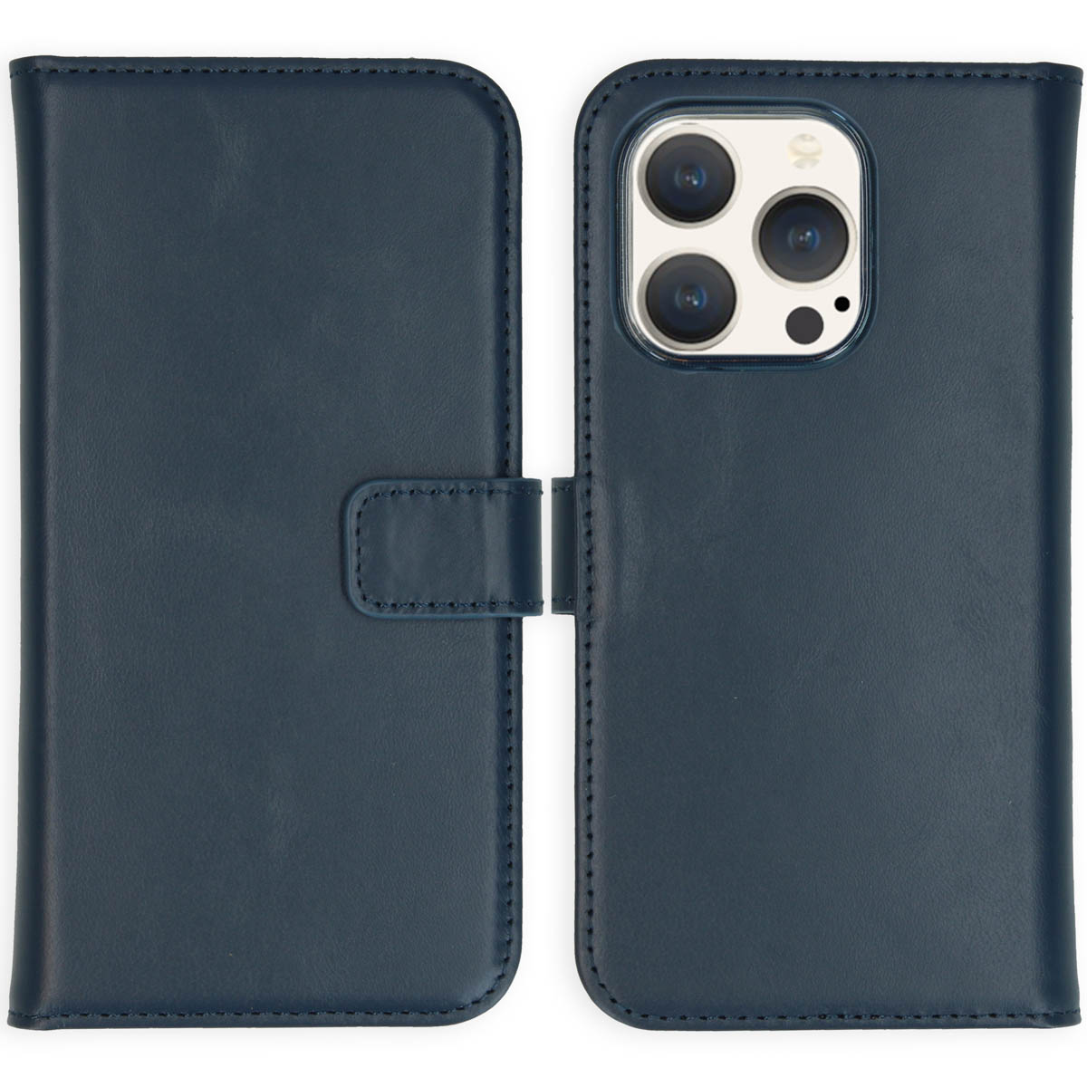 Selencia Echt Leren Bookcase voor de Apple iPhone 15 Pro - Blauw