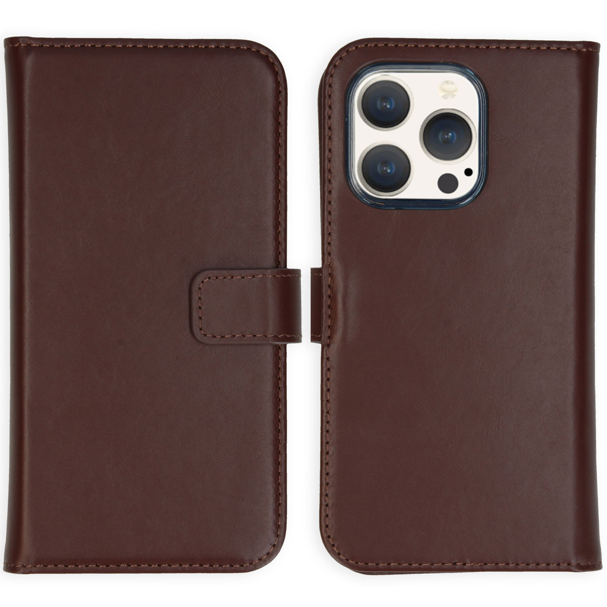 Selencia Echt Leren Bookcase voor de Apple iPhone 15 Pro - Bruin