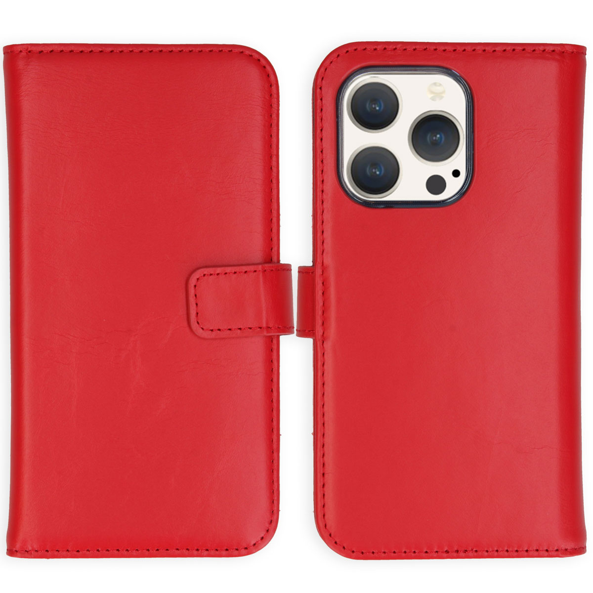 Selencia Echt Leren Bookcase voor de Apple iPhone 15 Pro - Rood