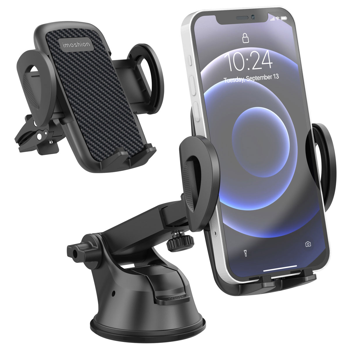 imoshion 3-in-1 Telefoonhouder Auto - 360° draaibaar - Universeel - Dashboard / Raam / Ventilatierooster - Zwart