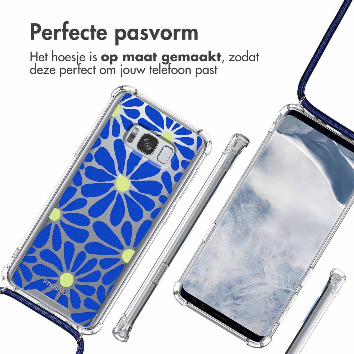 imoshion Coque Design avec cordon Samsung Galaxy S8 - Cobalt Blue Flowers Connect