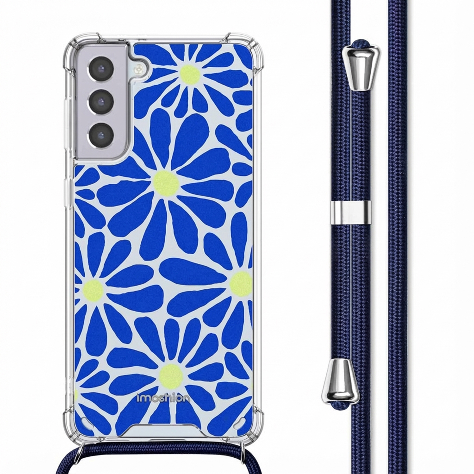 imoshion Design hoesje met koord voor de Samsung Galaxy S21 - Cobalt Blue Flowers Connect
