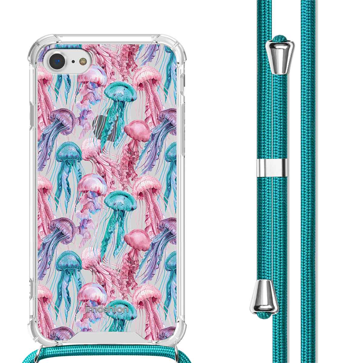 imoshion Coque Design avec cordon Apple iPhone SE (2022 / 2020) / 8 / 7 - Jellyfish Watercolor