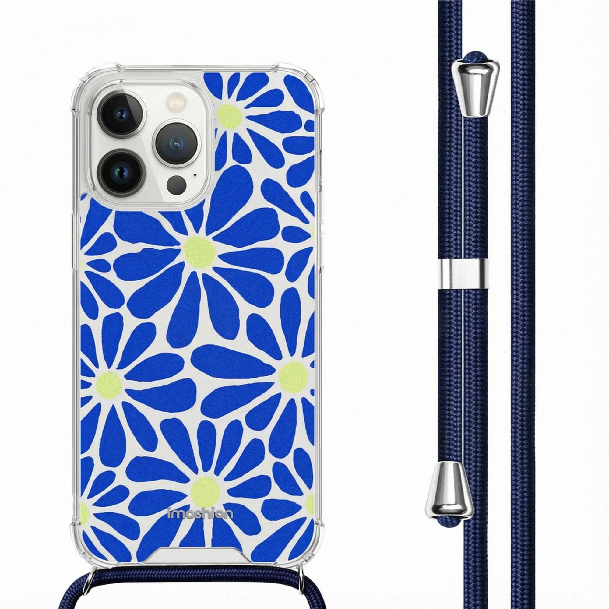 imoshion Design hoesje met koord voor de Apple iPhone 14 Pro - Cobalt Blue Flowers Connect