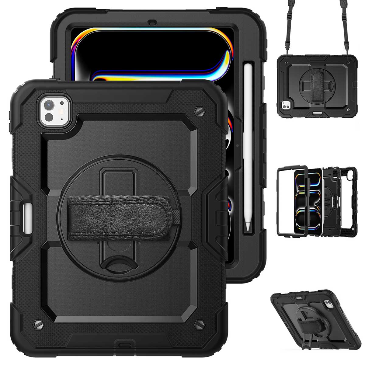 Accezz Rugged Backcover met schouderstrap voor de Apple iPad Pro 11 (2025) M5 / (2024) M4 - Zwart