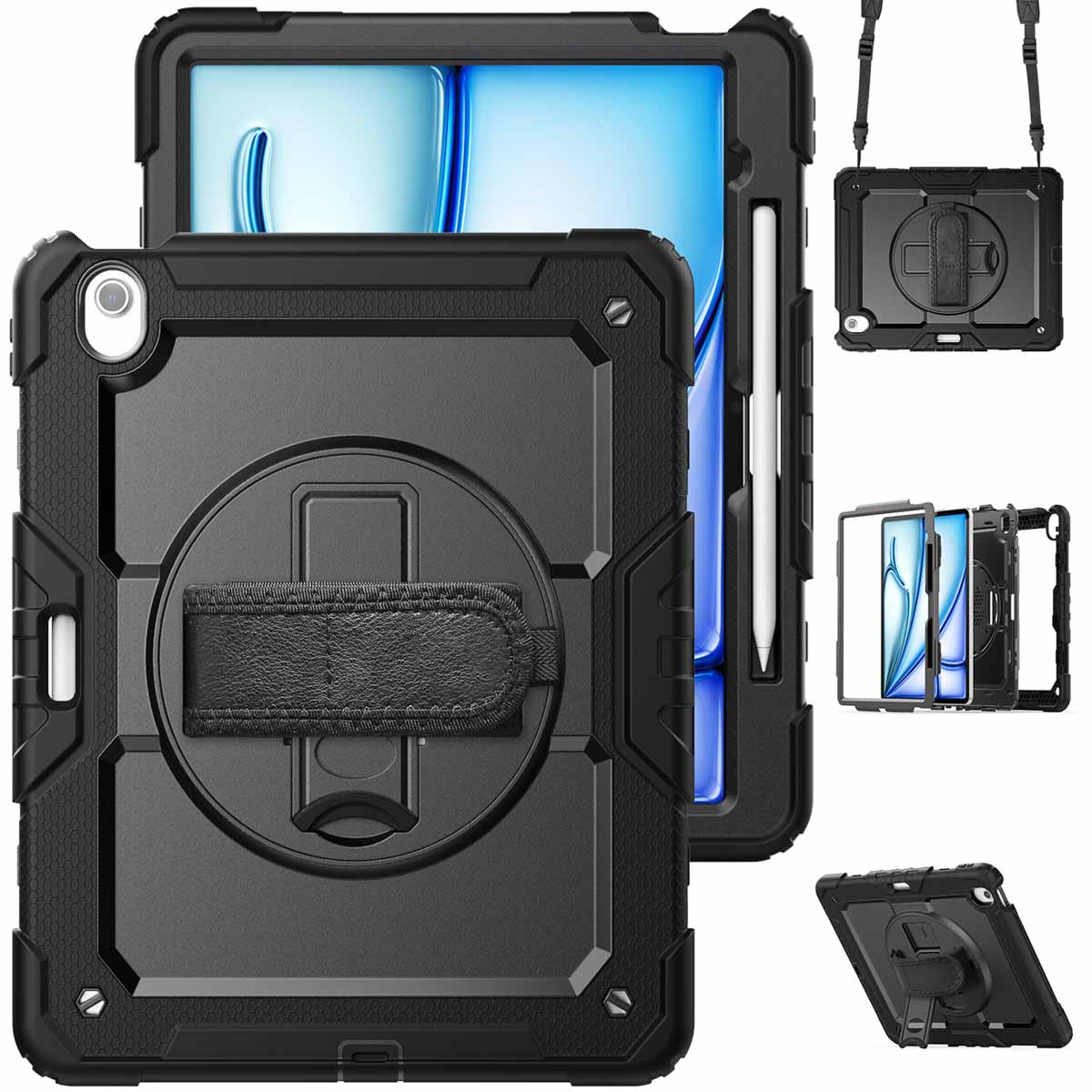 Accezz Rugged Backcover met schouderstrap voor de Apple iPad Air 13 inch (2026) M4 / (2025) M3 / (2024) M2 - Zwart