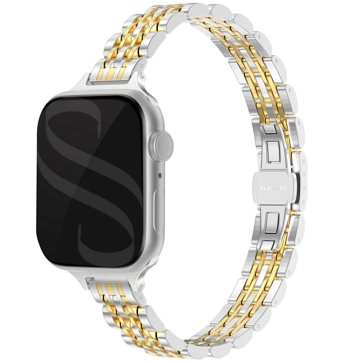Selencia Slim Steel Jubilee Inspired schakelbandje voor de Apple Watch | 38/40/41/42 mm - Zilver & Goud