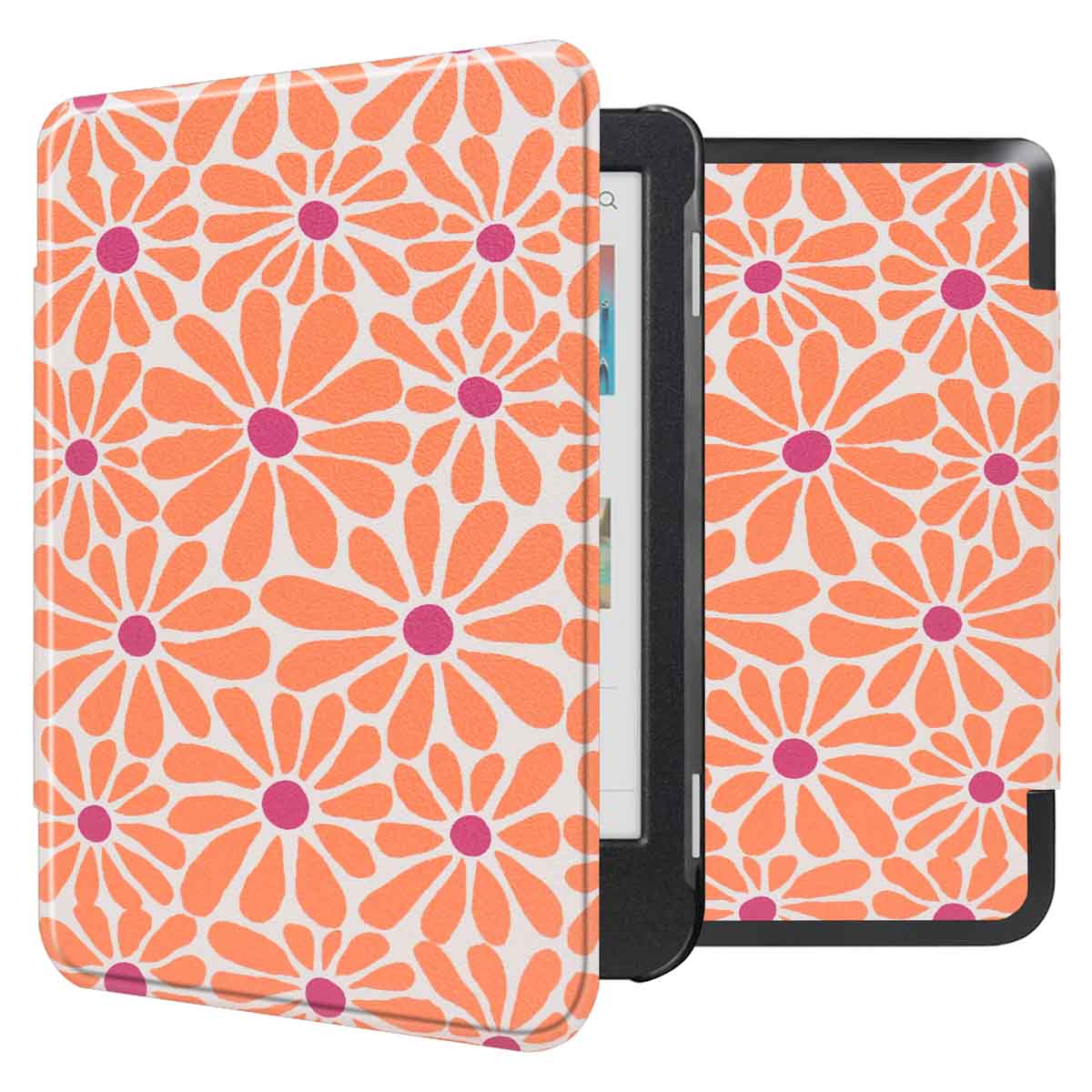 imoshion Design Slim Hard Case Bookcase voor de Kobo Clara Colour / BW - Orange Flowers Connect