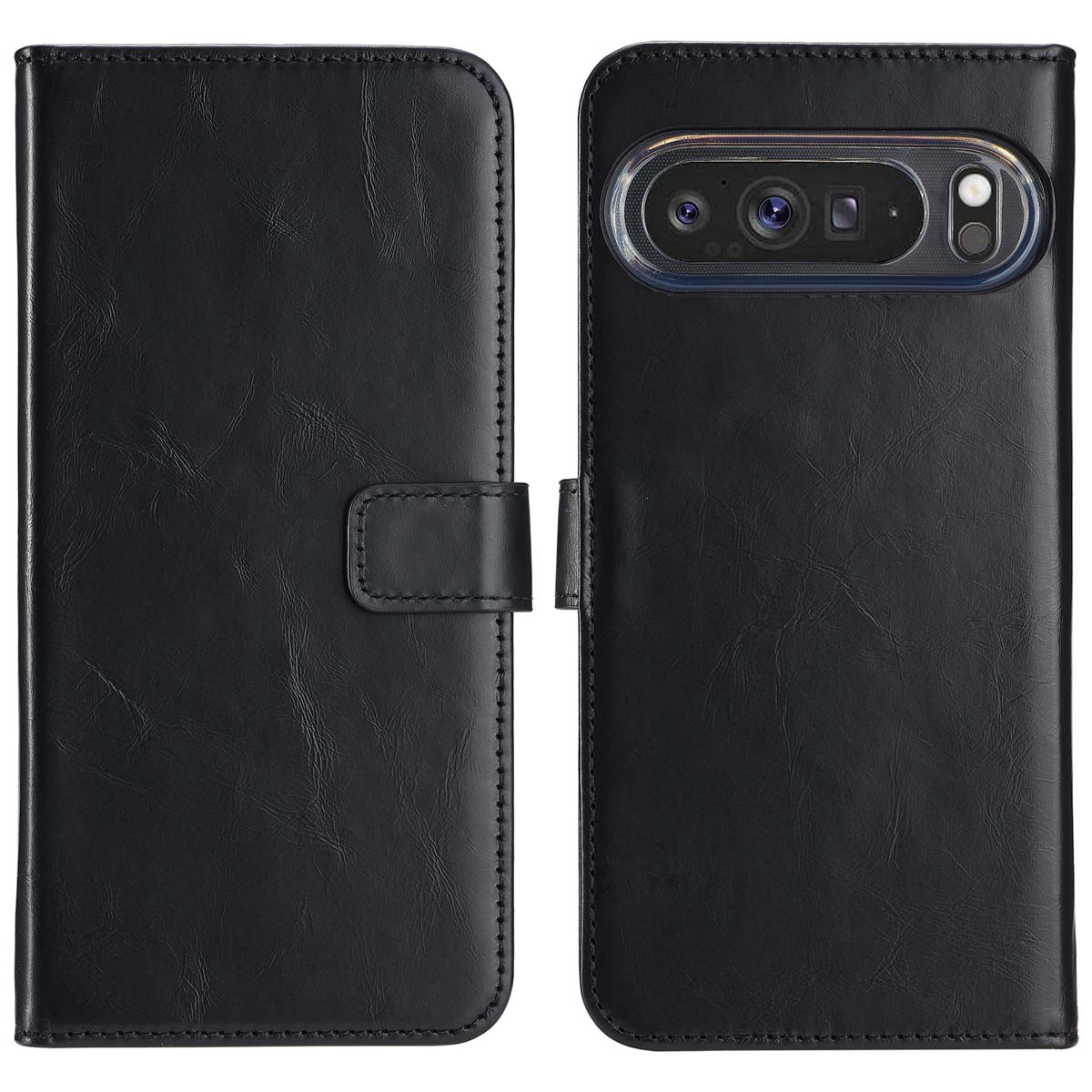 Selencia Echt Leren Bookcase voor de Google Pixel 9 Pro XL - Zwart