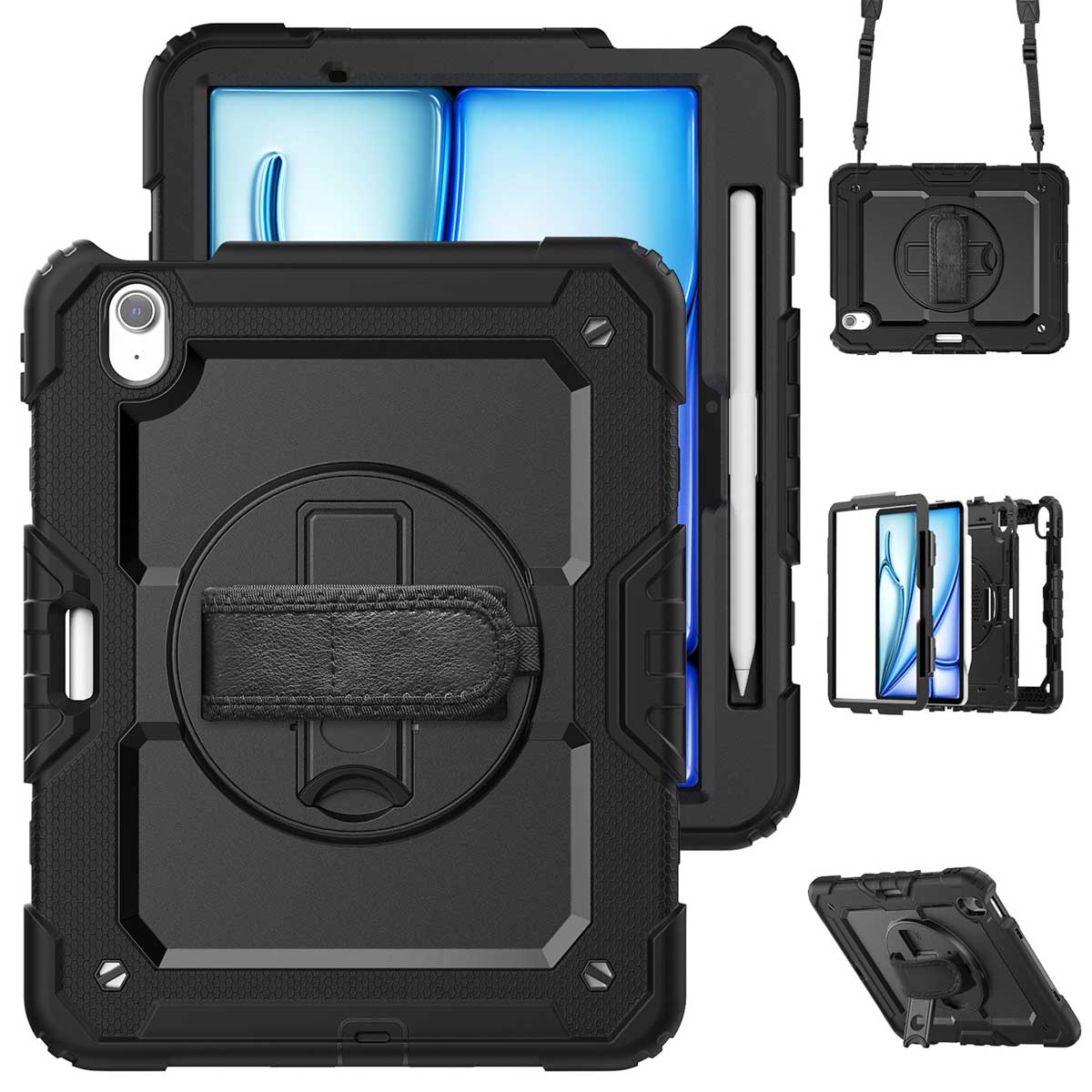 Accezz Rugged Backcover met schouderstrap voor de Apple iPad Air 11 inch (2026) M4 / (2025) M3 / (2024) M2 - Zwart