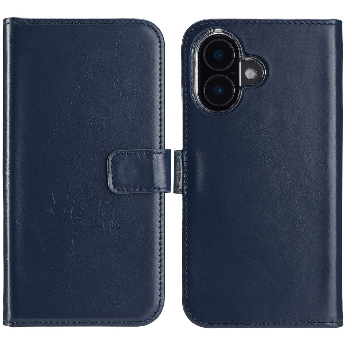 Selencia Echt Leren Bookcase voor de Apple iPhone 16 - Blauw