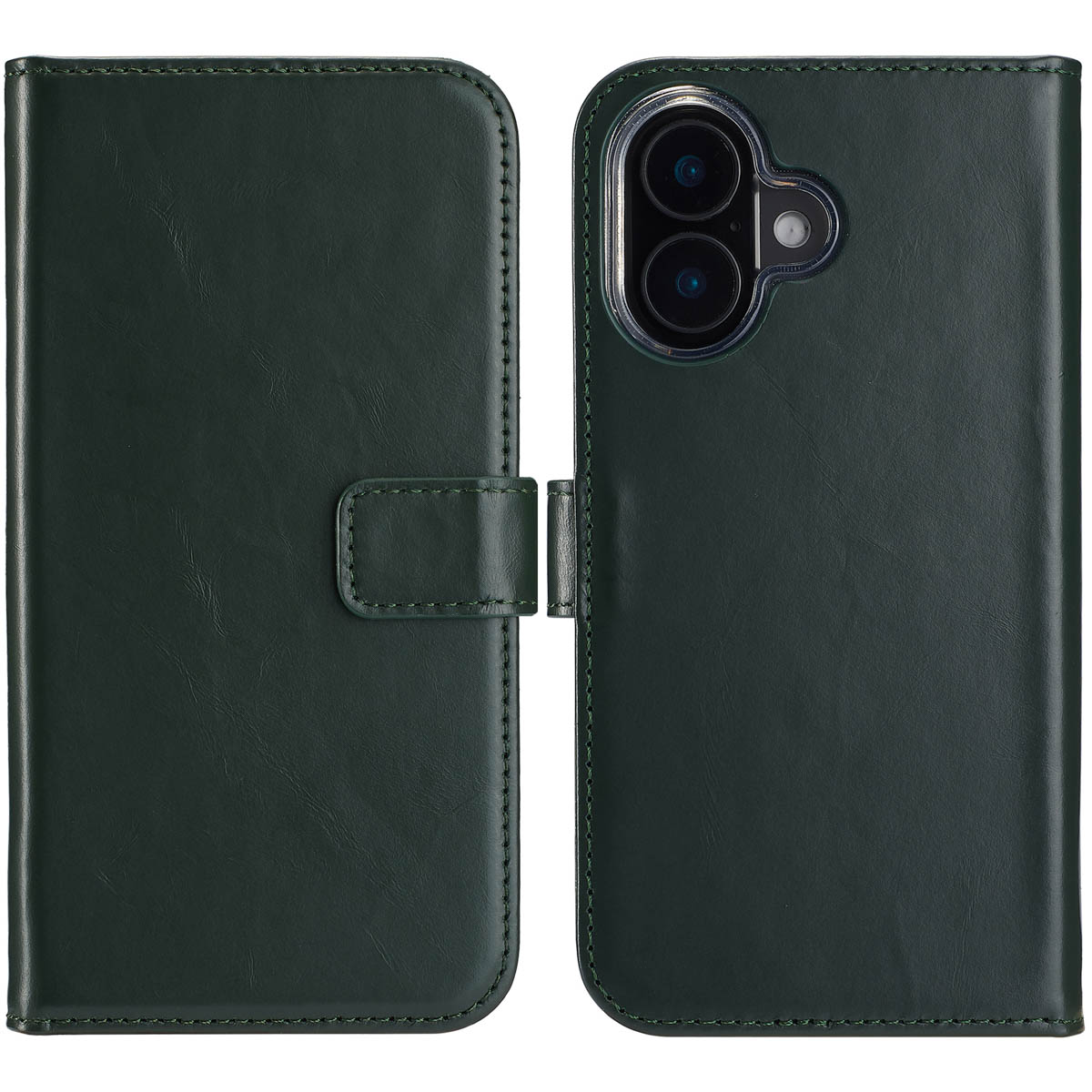 Selencia Echt Leren Bookcase voor de Apple iPhone 16 - Groen