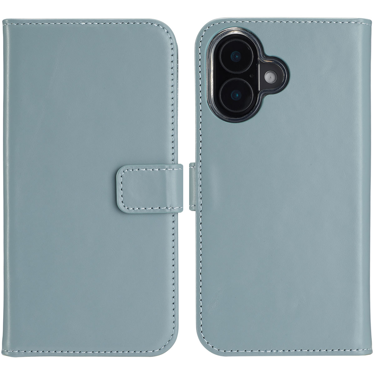 Selencia Echt Leren Bookcase voor de Apple iPhone 16 - Air Blue