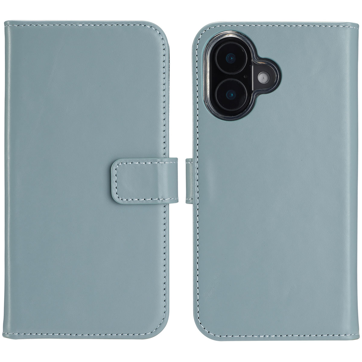 Selencia Echt Leren Bookcase voor de Apple iPhone 16 Plus - Air Blue