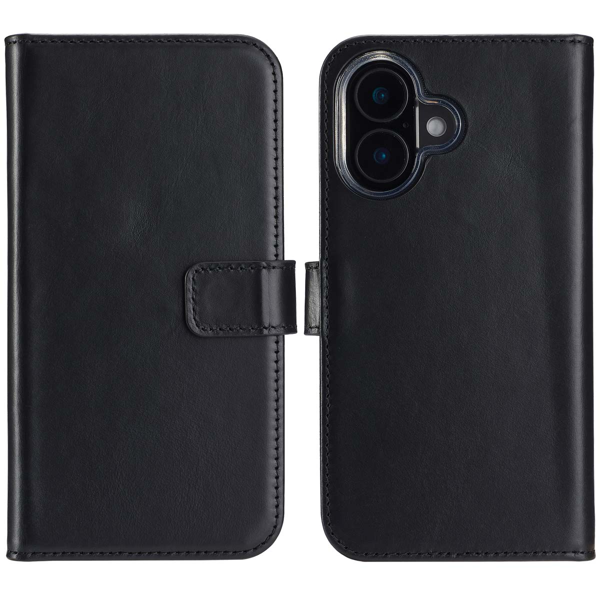 Selencia Echt Leren Bookcase voor de Apple iPhone 16 Plus - Zwart