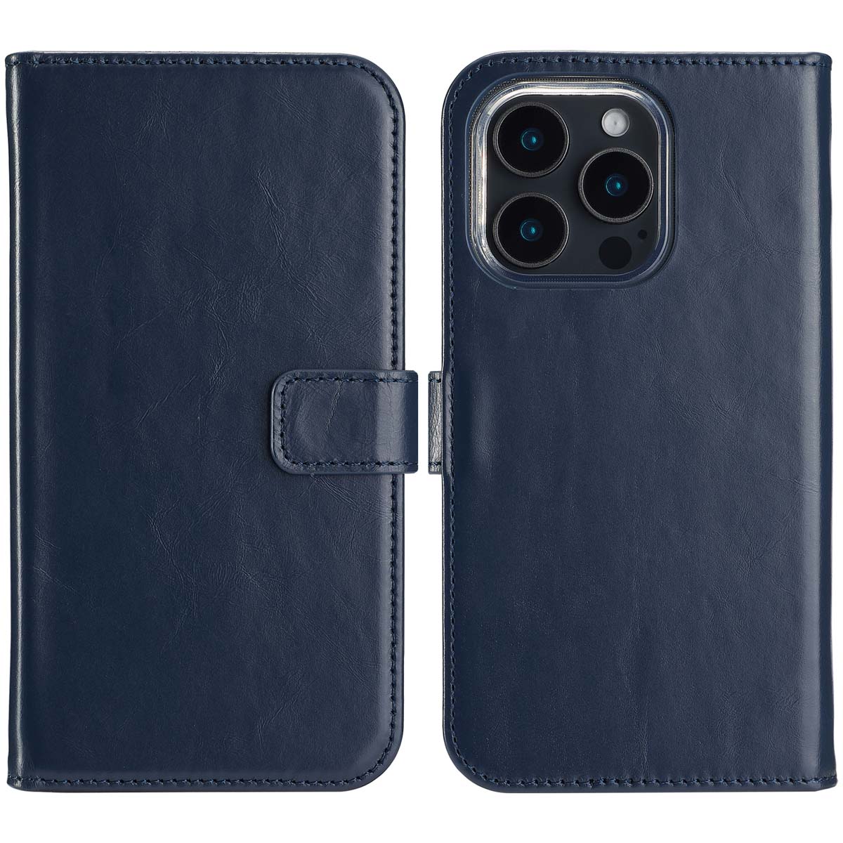 Selencia Echt Leren Bookcase voor de Apple iPhone 16 Pro - Blauw