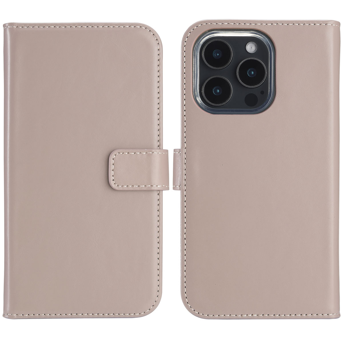 Selencia Echt Leren Bookcase voor de Apple iPhone 16 Pro - Dusty Pink