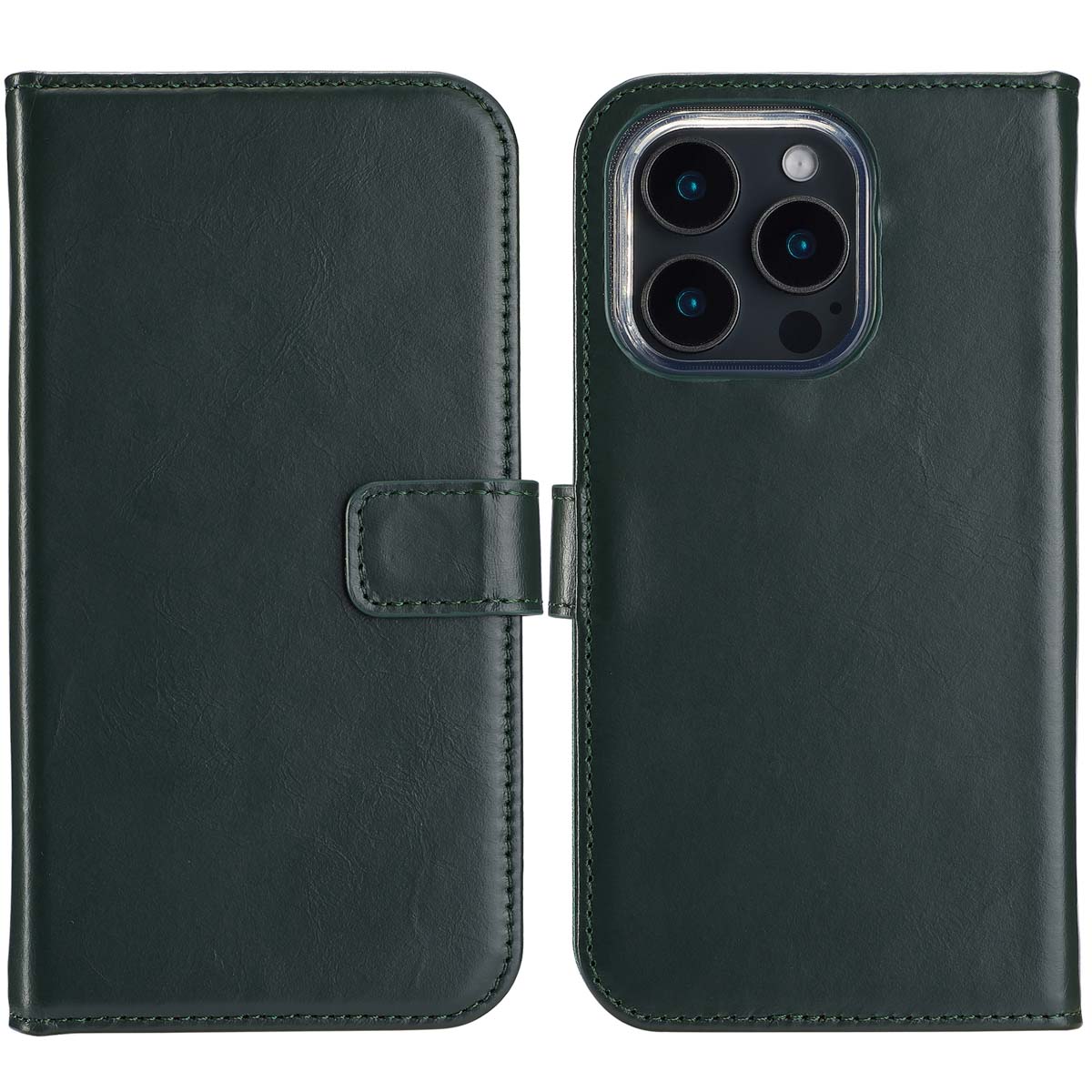 Selencia Echt Leren Bookcase voor de Apple iPhone 16 Pro - Groen