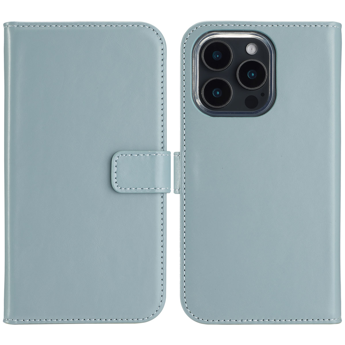 Selencia Echt Leren Bookcase voor de Apple iPhone 16 Pro - Air Blue