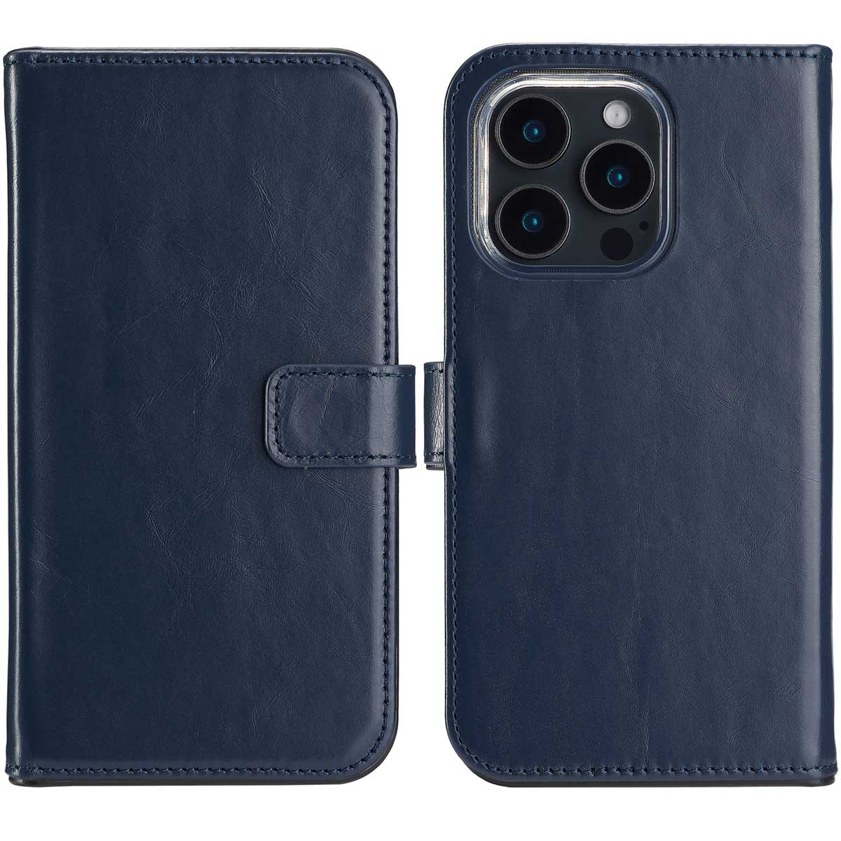 Selencia Echt Leren Bookcase voor de Apple iPhone 16 Pro Max - Blauw