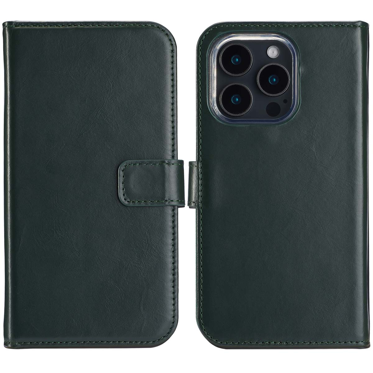 Selencia Echt Leren Bookcase voor de Apple iPhone 16 Pro Max - Groen