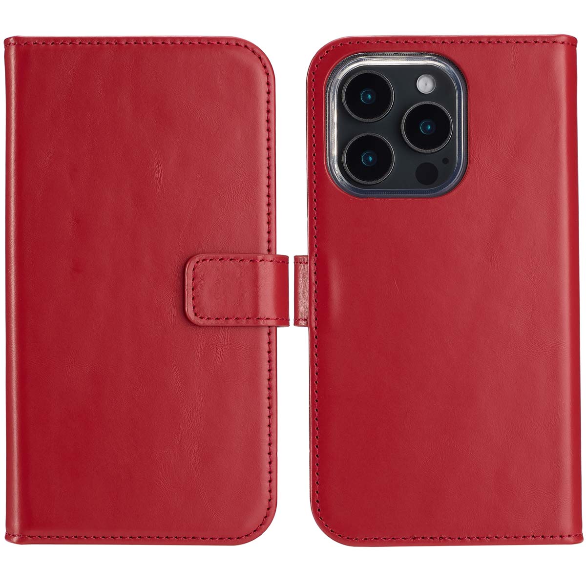 Selencia Echt Leren Bookcase voor de Apple iPhone 16 Pro Max - Rood