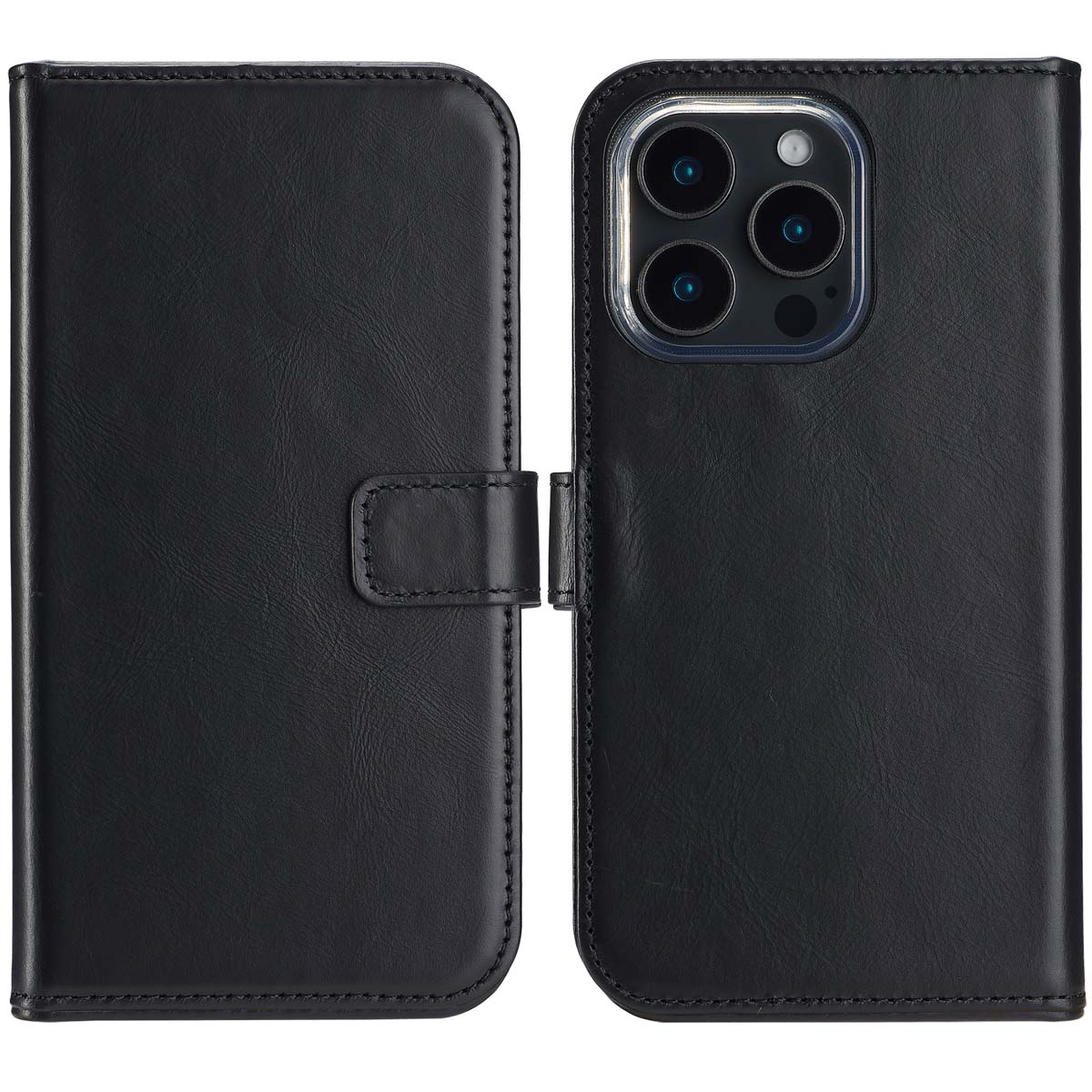 Selencia Echt Leren Bookcase voor de Apple iPhone 16 Pro Max - Zwart