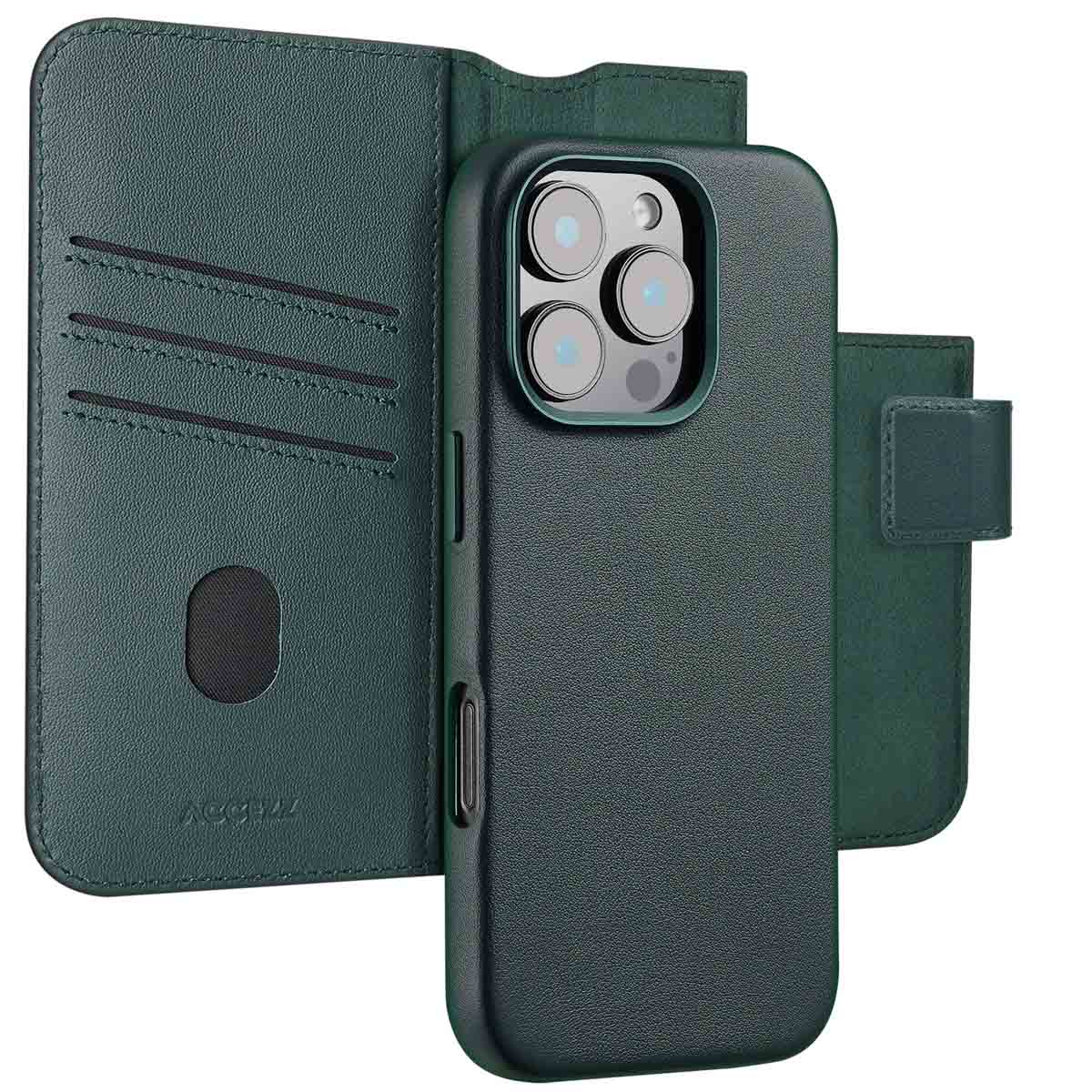 Accezz Leather Bookcase 2-in-1 met MagSafe voor de Apple iPhone 16 Pro Max - Cedar Green