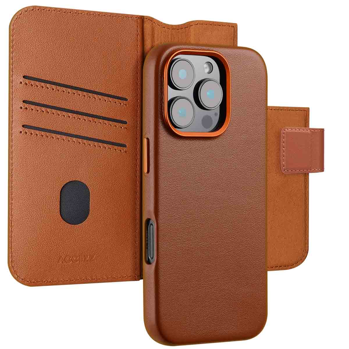 Accezz Leather Bookcase 2-in-1 met MagSafe voor de Apple iPhone 16 Pro Max - Sienna Brown