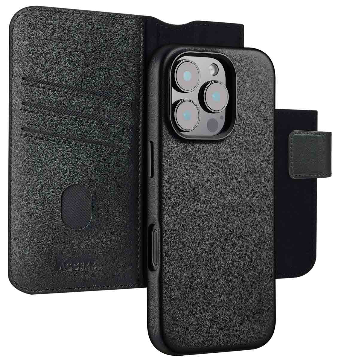 Accezz Leather Bookcase 2-in-1 met MagSafe voor de Apple iPhone 16 Pro - Onyx Black