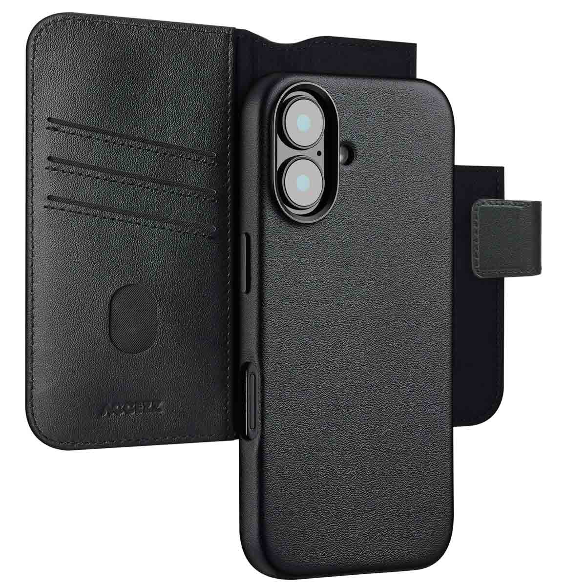 Accezz Leather Bookcase 2-in-1 met MagSafe voor de Apple iPhone 16 - Onyx Black