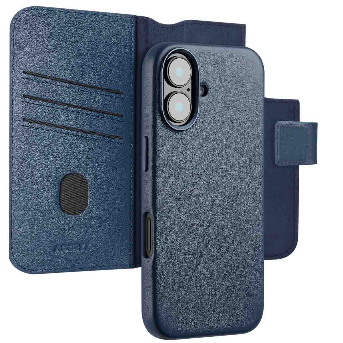 Accezz Leather Bookcase 2-in-1 met MagSafe voor de Apple iPhone 16 - Nightfall Blue