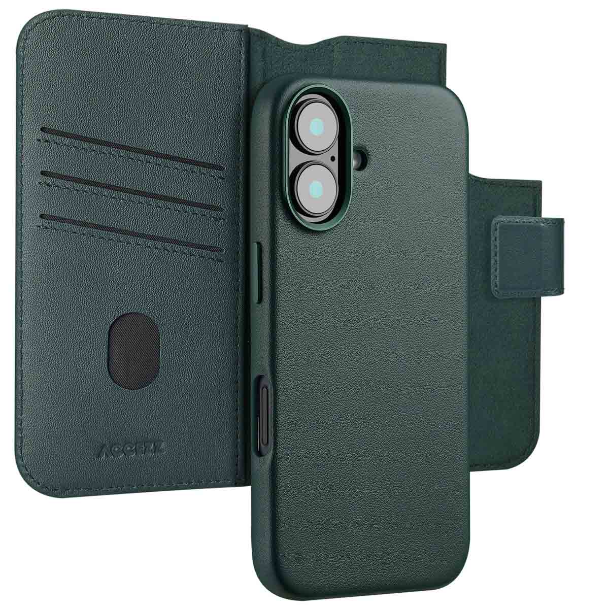 Accezz Leather Bookcase 2-in-1 met MagSafe voor de Apple iPhone 16 - Cedar Green