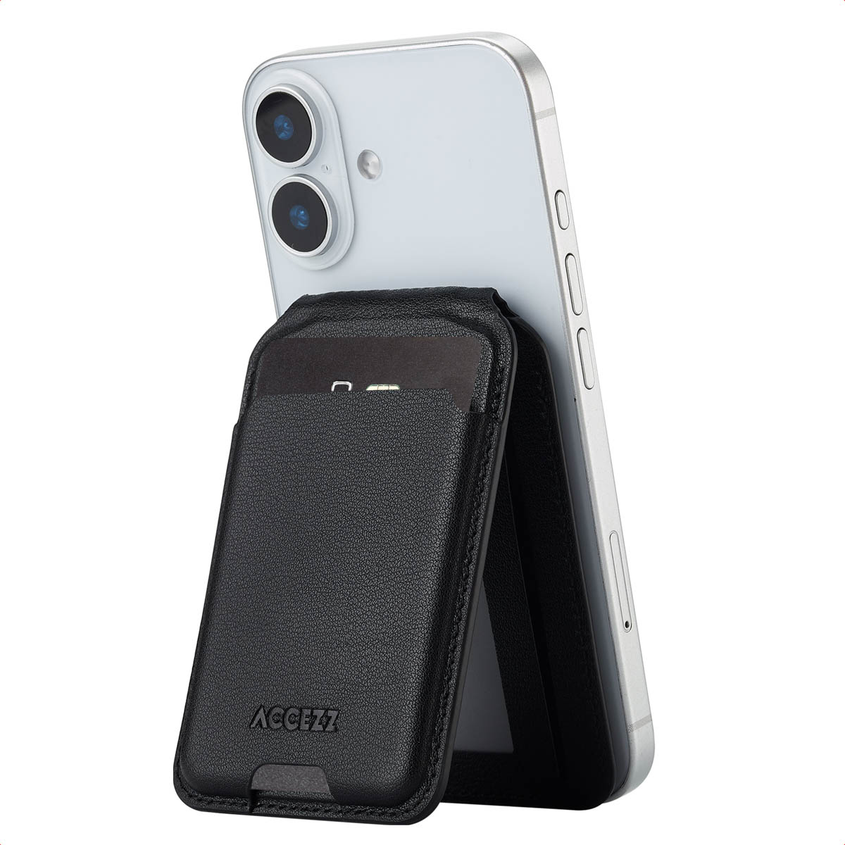 Accezz Leren Wallet met standaard - Geschikt voor MagSafe en Qi2 - Onyx Black
