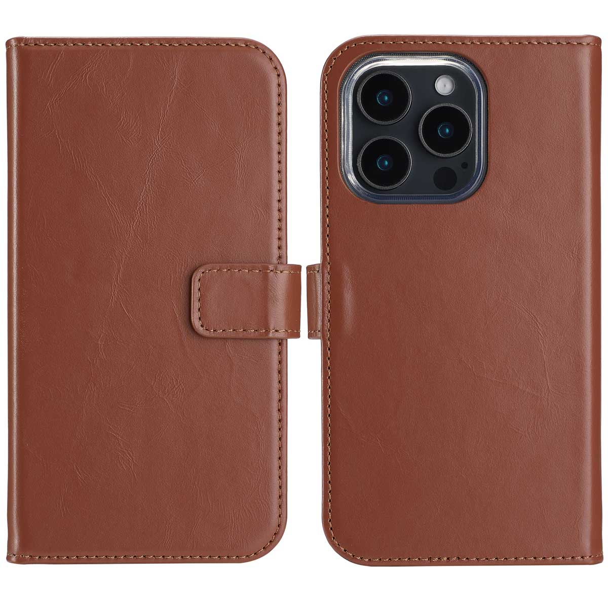Selencia Echt Leren Bookcase voor de Apple iPhone 16 Pro Max - Lichtbruin