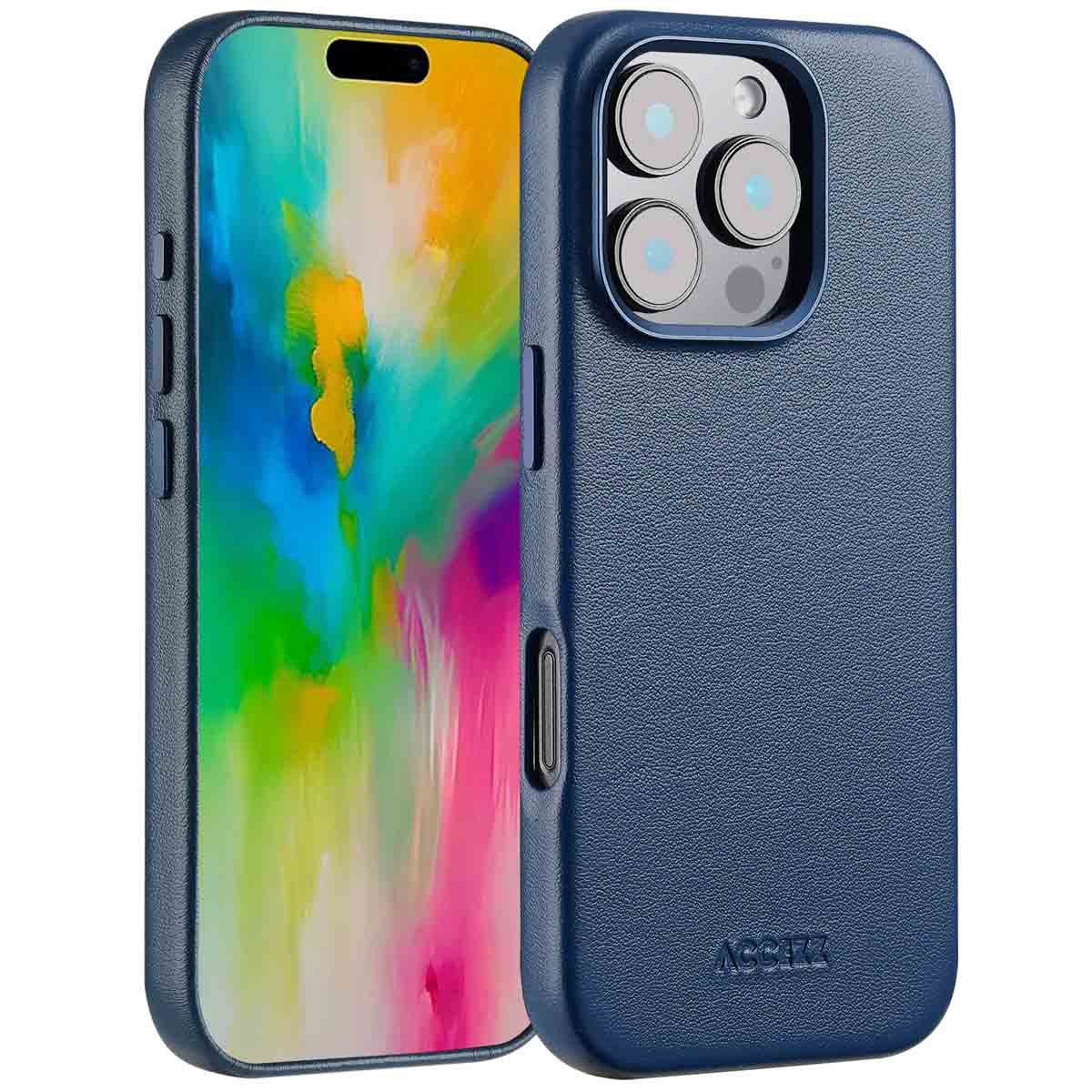 Accezz MagSafe Leather Backcover voor de Apple iPhone 16 Pro - Nightfall Blue