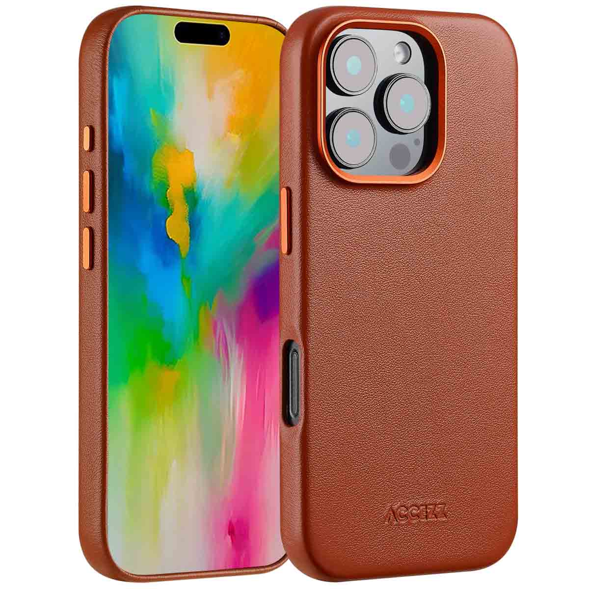 Accezz MagSafe Leather Backcover voor de Apple iPhone 16 Pro - Sienna Brown