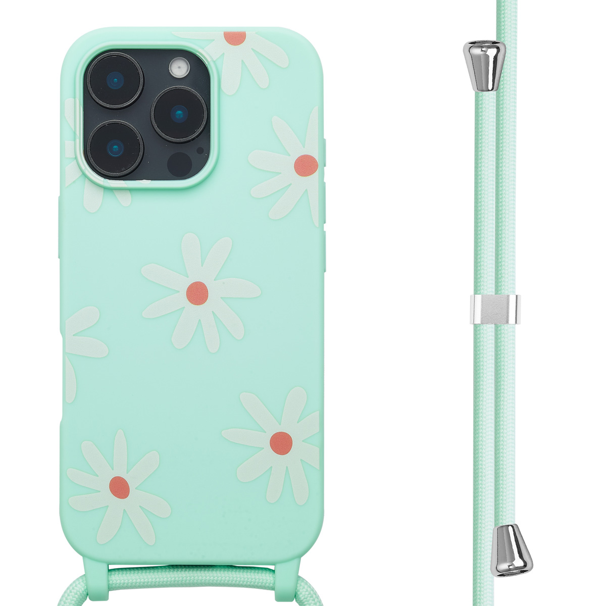 imoshion Coque design en silicone avec cordon Apple iPhone 16 Pro Max - Green Flower Distance