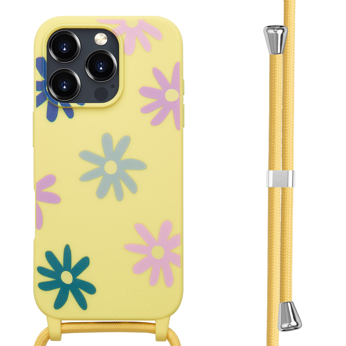 imoshion Coque design en silicone avec cordon Apple iPhone 16 Pro Max - Yellow Flower Distance
