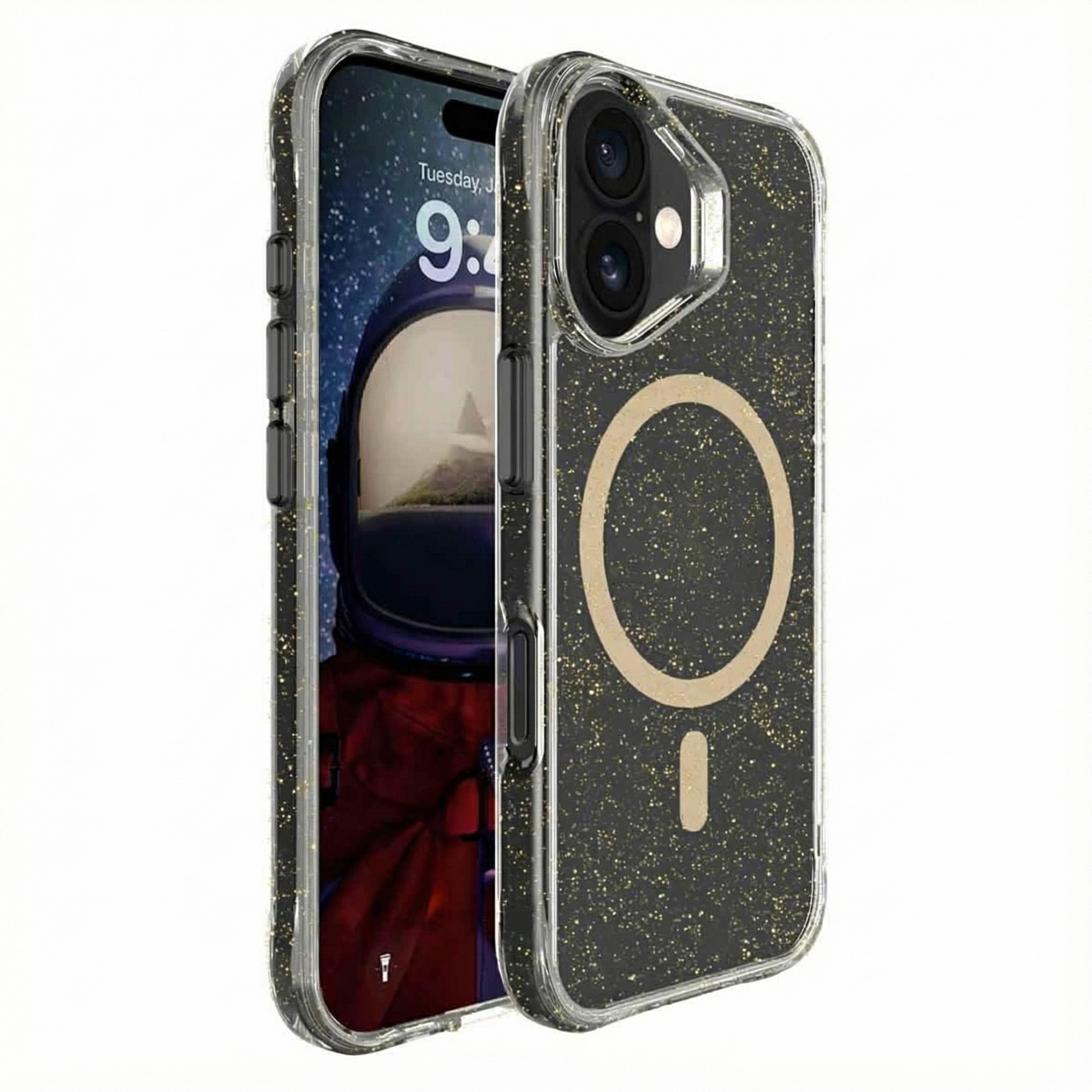 imoshion Clear Glitter Backcover met MagSafe voor de Apple iPhone 16 - Goud