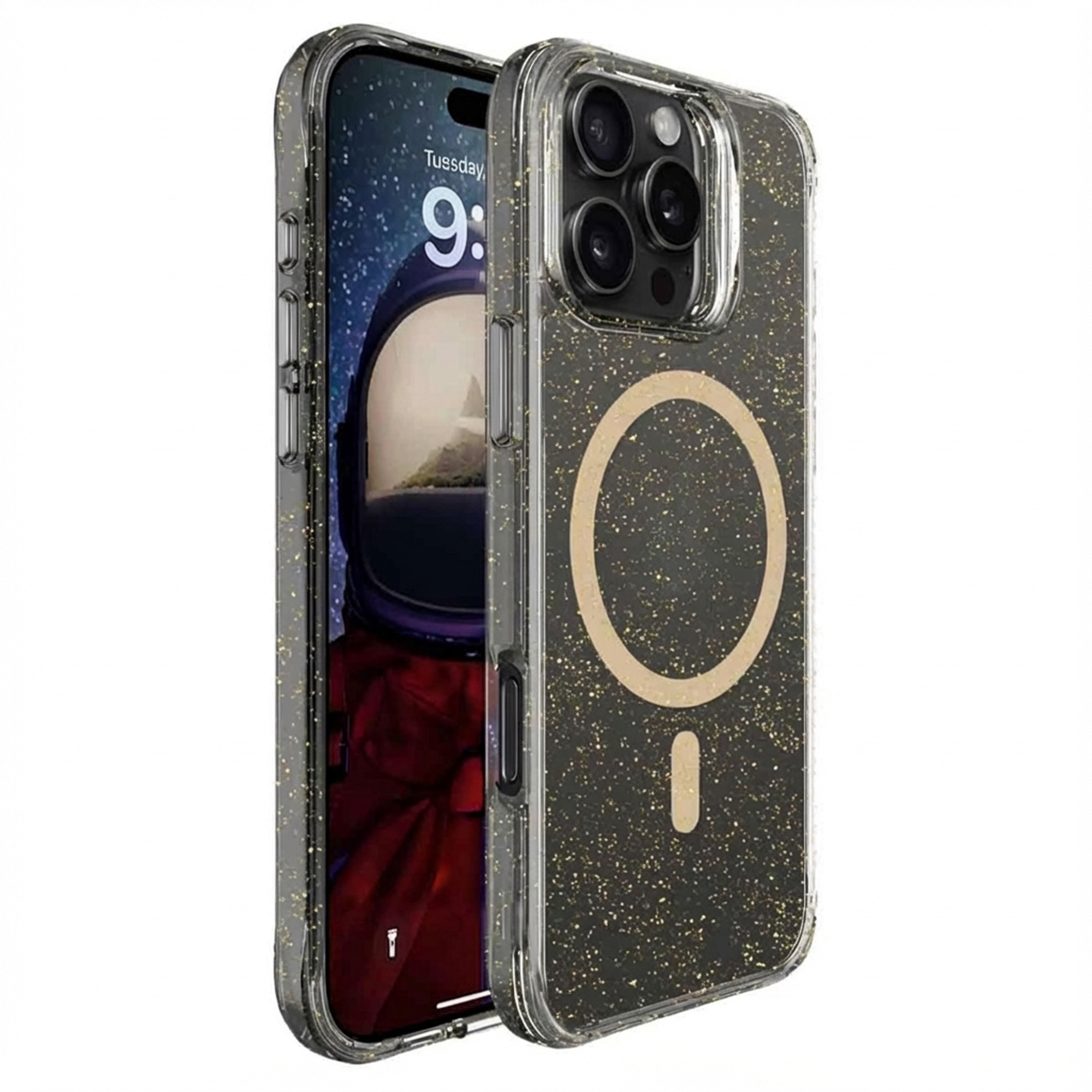 imoshion Clear Glitter Backcover met MagSafe voor de Apple iPhone 16 Pro Max - Goud