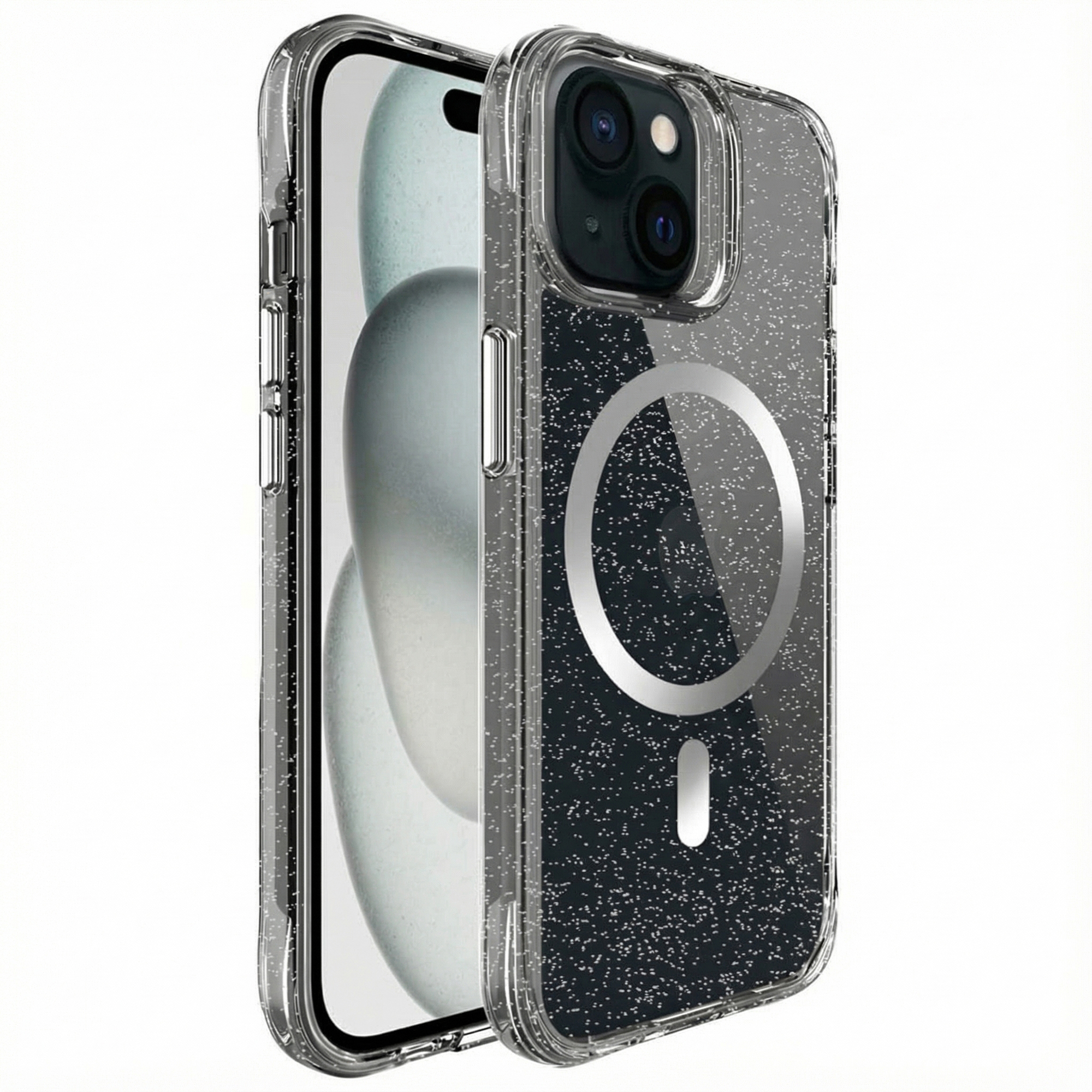 imoshion Clear Glitter Backcover met MagSafe voor de Apple iPhone 15 - Zilver
