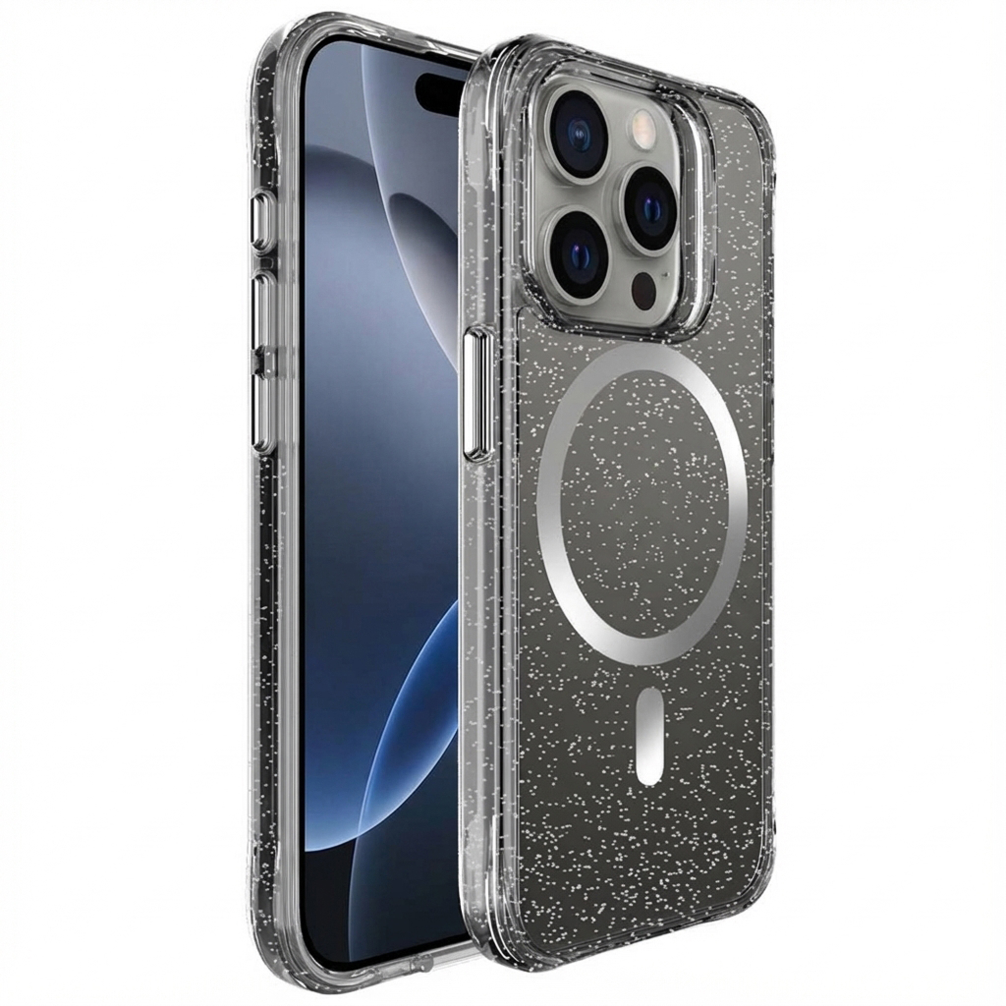 imoshion Clear Glitter Backcover met MagSafe voor de Apple iPhone 15 Pro - Zilver