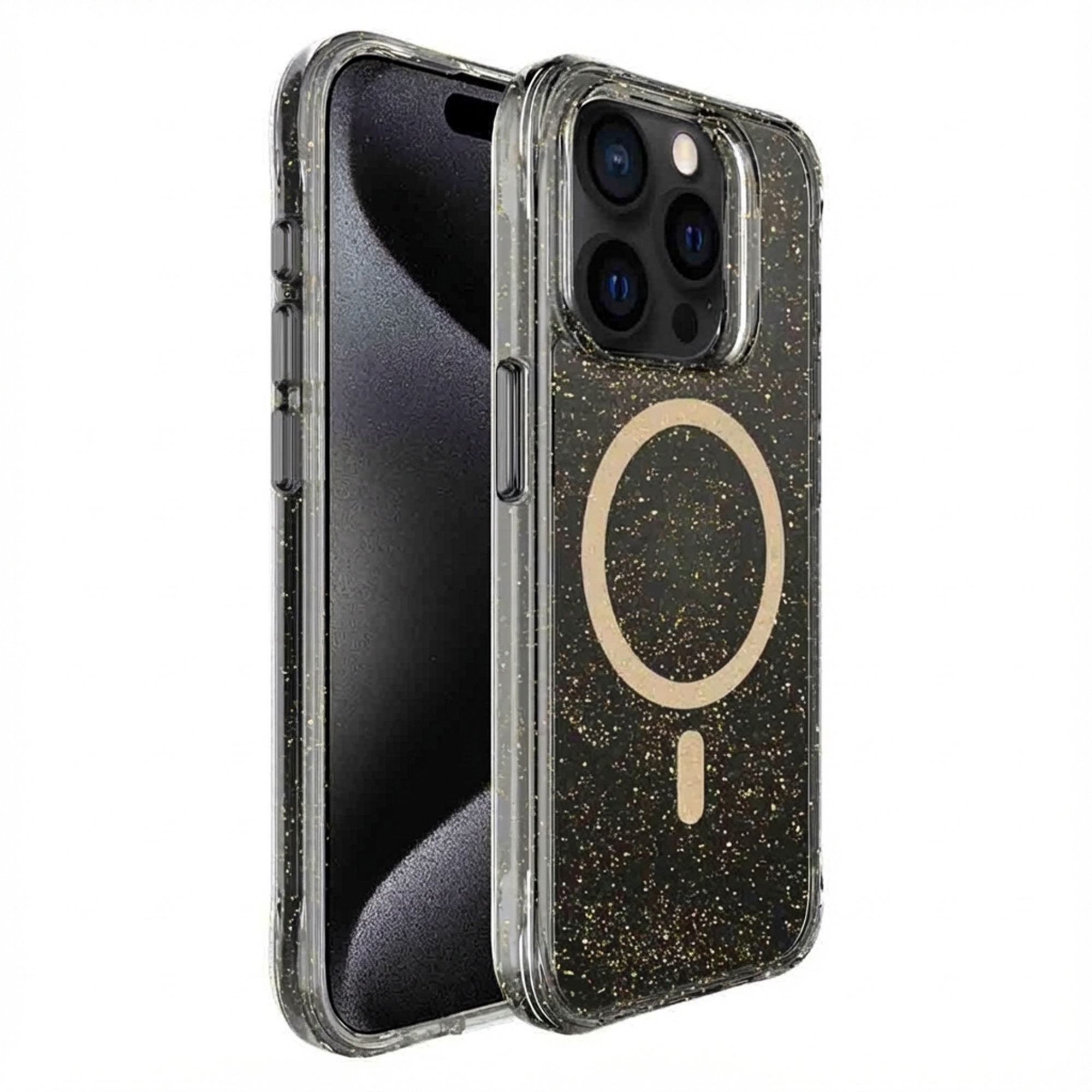 imoshion Clear Glitter Backcover met MagSafe voor de Apple iPhone 15 Pro - Goud