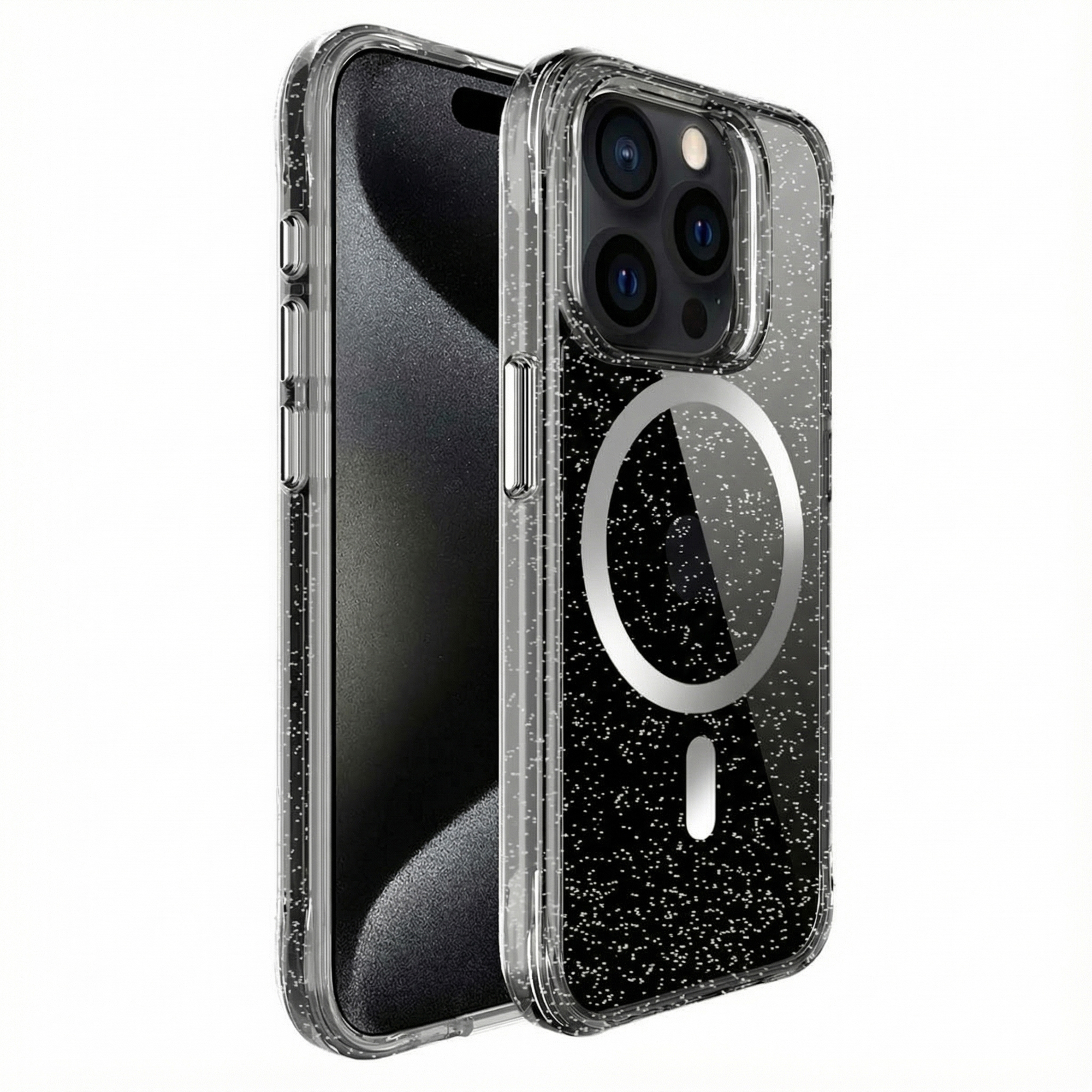 imoshion Clear Glitter Backcover met MagSafe voor de Apple iPhone 15 Pro Max - Zilver