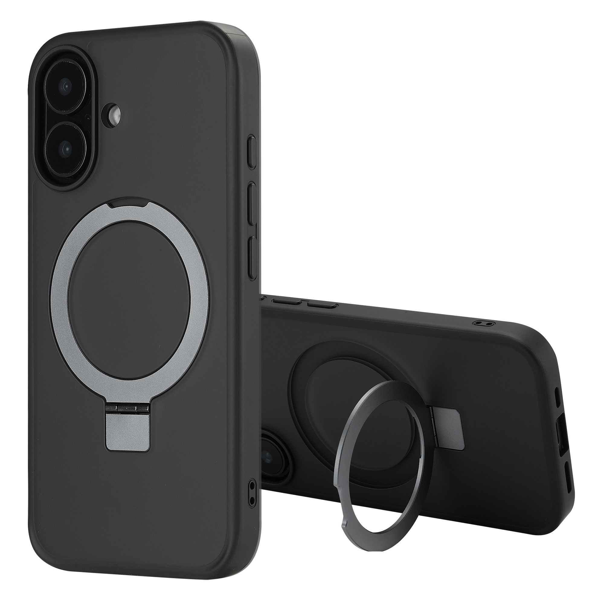 Accezz Ring Stand Backcover met MagSafe voor de Apple iPhone 16 - Zwart