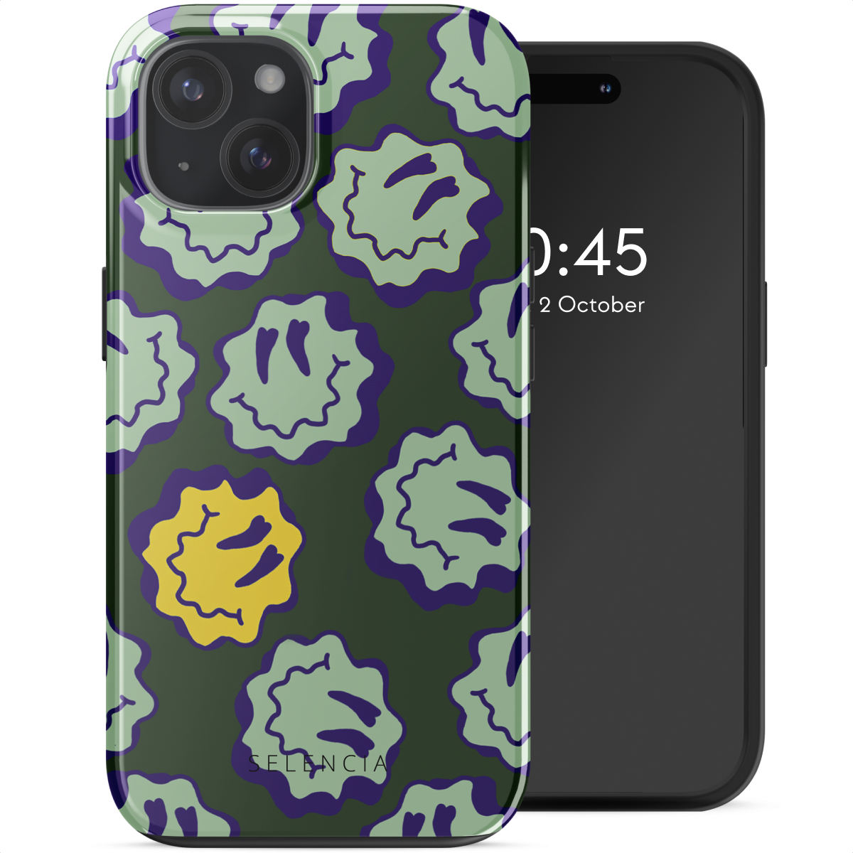 Selencia Coque arrière Vivid avec MagSafe Apple iPhone 15 - Wavy Smiley Green