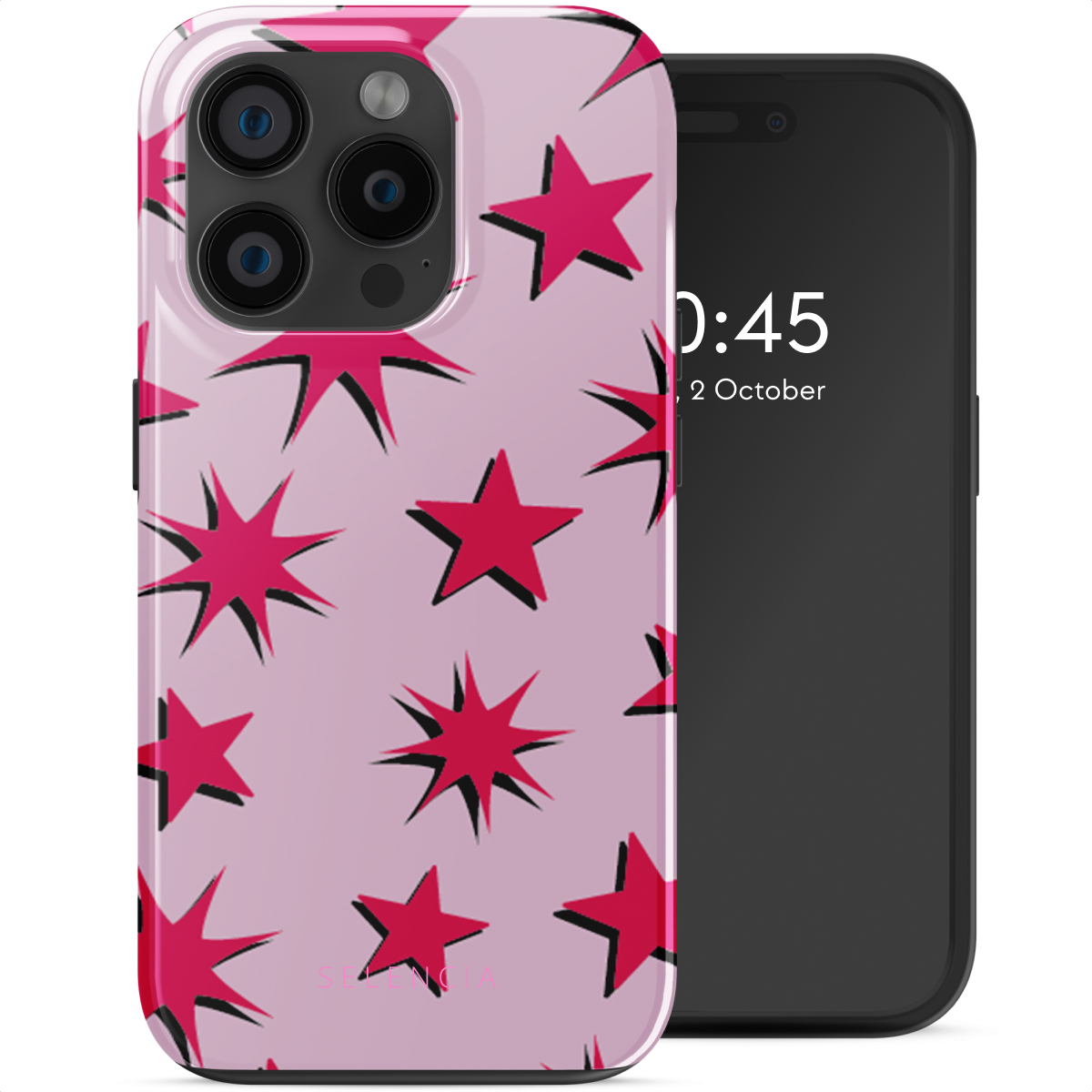 Selencia Vivid Backcover met MagSafe voor de Apple iPhone 15 Pro - Stars Rubine Red Light Pink