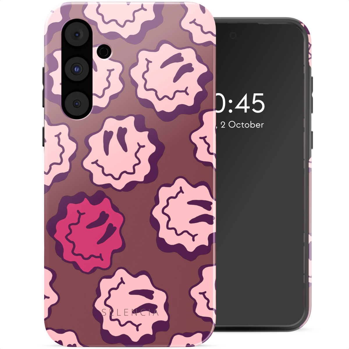 Selencia Vivid Backcover voor de Samsung Galaxy A55 - Wavy Smiley Pink