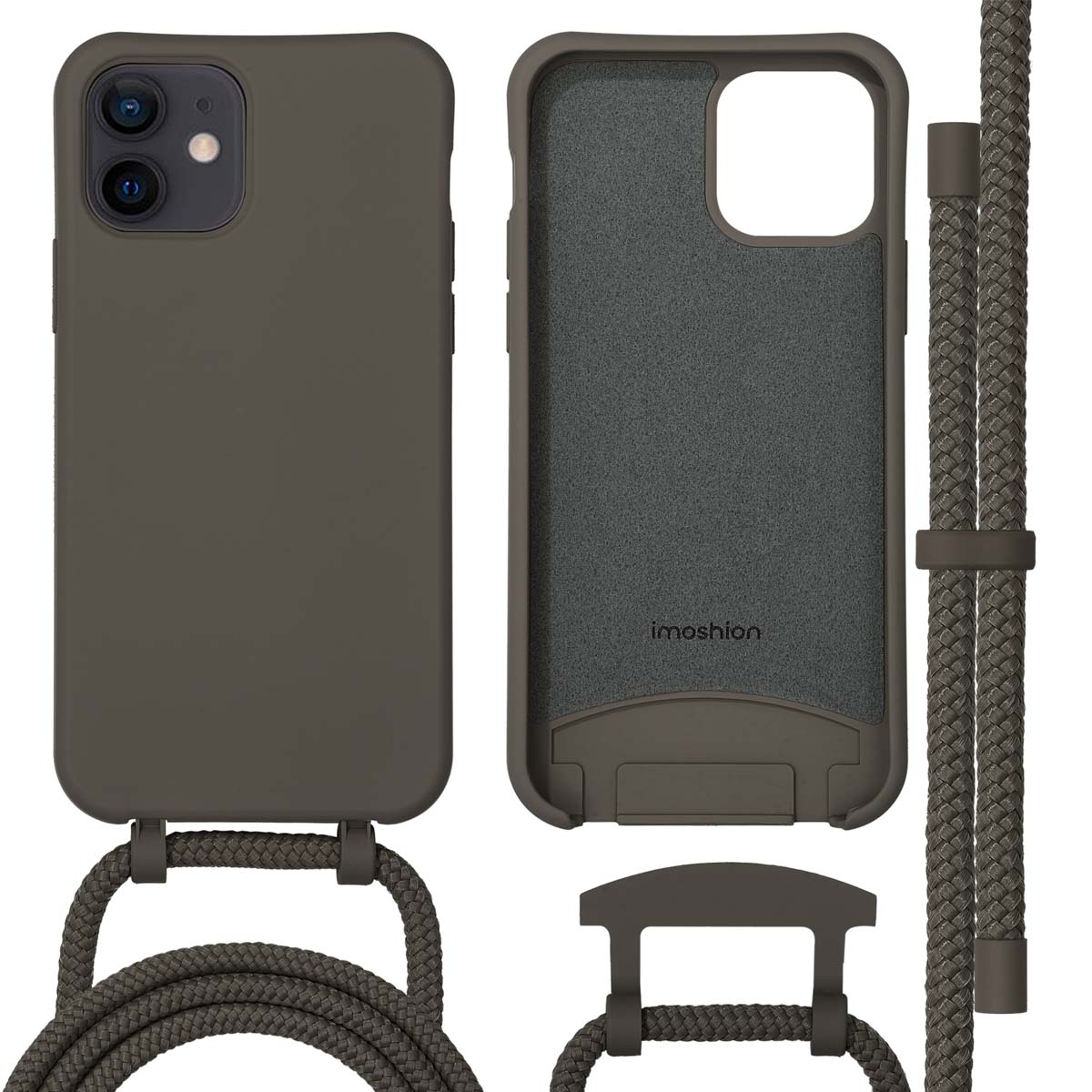 imoshion Coque arrière Color avec cordon amovible et MagSafe Apple iPhone 12 (Pro) - Black Coffee